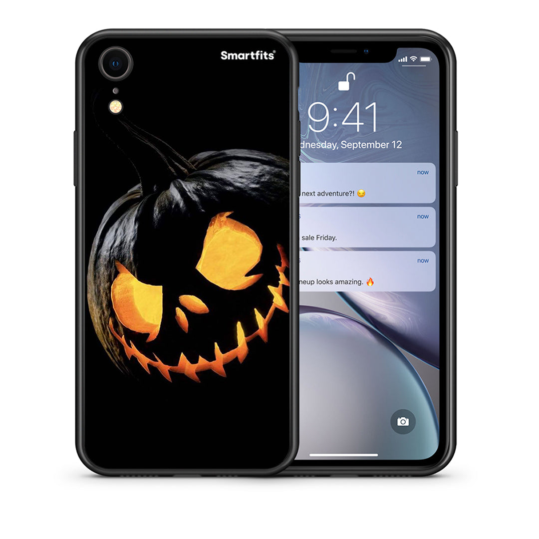 Θήκη iPhone XR Halloween Scary Pumpkin από τη Smartfits με σχέδιο στο πίσω μέρος και μαύρο περίβλημα | iPhone XR Halloween Scary Pumpkin case with colorful back and black bezels