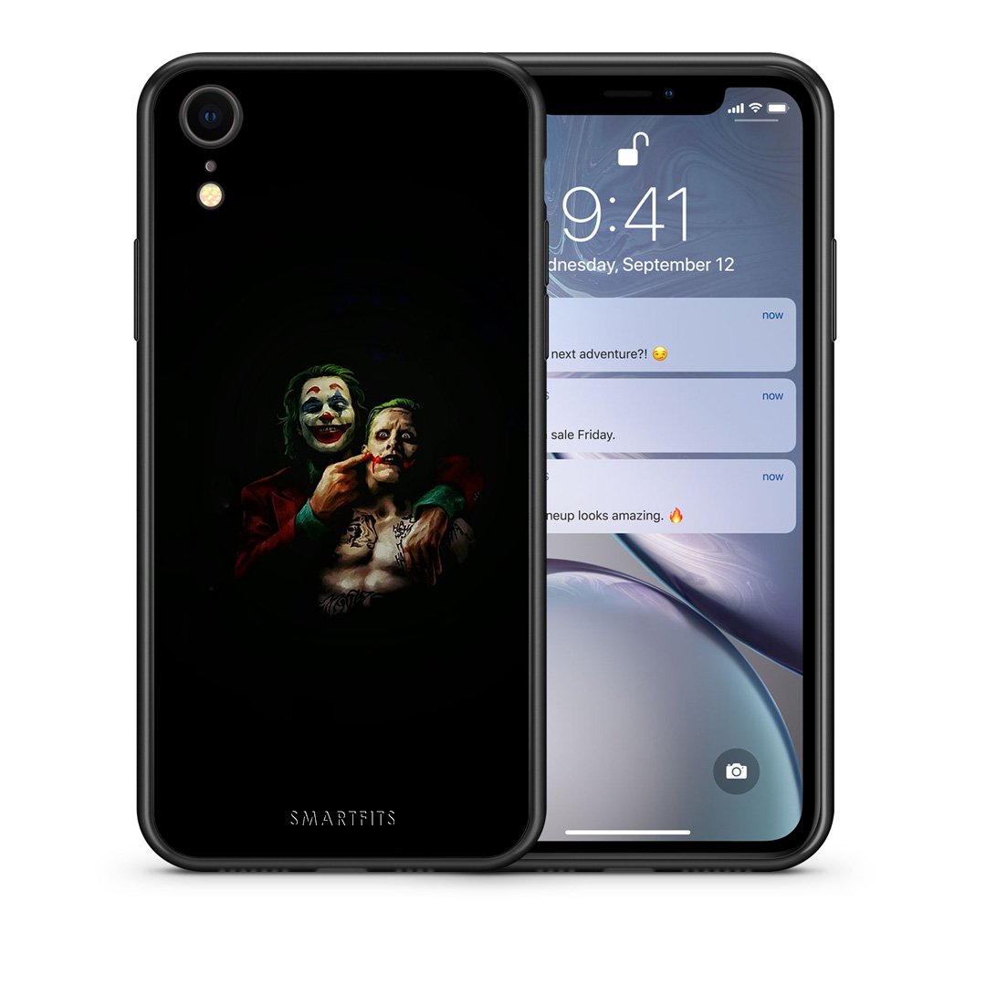 Θήκη iPhone XR Clown Hero από τη Smartfits με σχέδιο στο πίσω μέρος και μαύρο περίβλημα | iPhone XR Clown Hero case with colorful back and black bezels