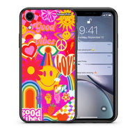 Thumbnail for Θήκη iPhone XR Hippie Love από τη Smartfits με σχέδιο στο πίσω μέρος και μαύρο περίβλημα | iPhone XR Hippie Love case with colorful back and black bezels
