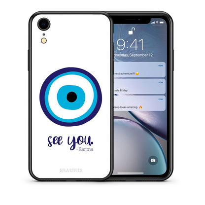 Θήκη iPhone XR Karma Says από τη Smartfits με σχέδιο στο πίσω μέρος και μαύρο περίβλημα | iPhone XR Karma Says case with colorful back and black bezels