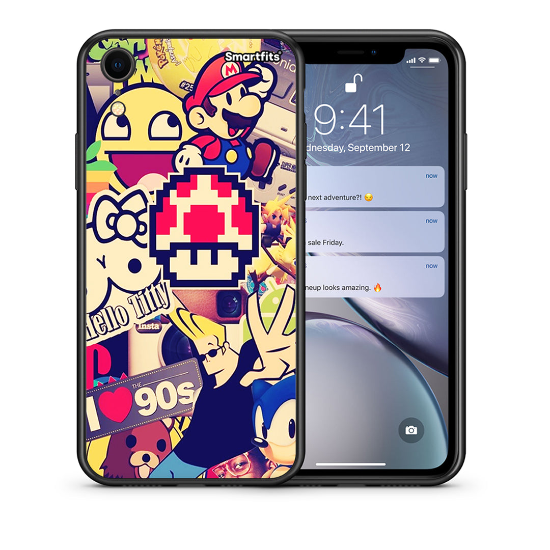 Θήκη iPhone XR Love The 90s από τη Smartfits με σχέδιο στο πίσω μέρος και μαύρο περίβλημα | iPhone XR Love The 90s case with colorful back and black bezels