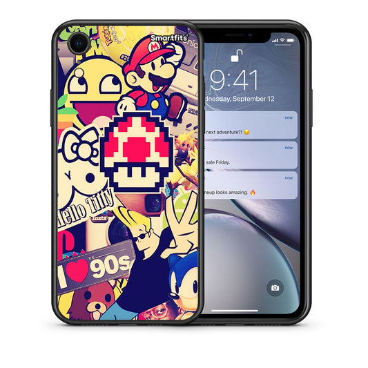 Θήκη iPhone XR Love The 90s από τη Smartfits με σχέδιο στο πίσω μέρος και μαύρο περίβλημα | iPhone XR Love The 90s case with colorful back and black bezels