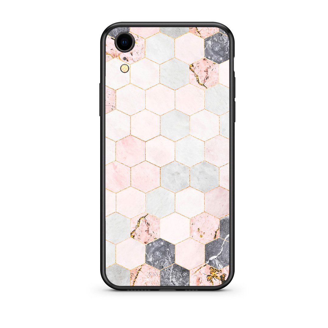 4 - iphone xr Hexagon Pink Marble case, cover, bumper