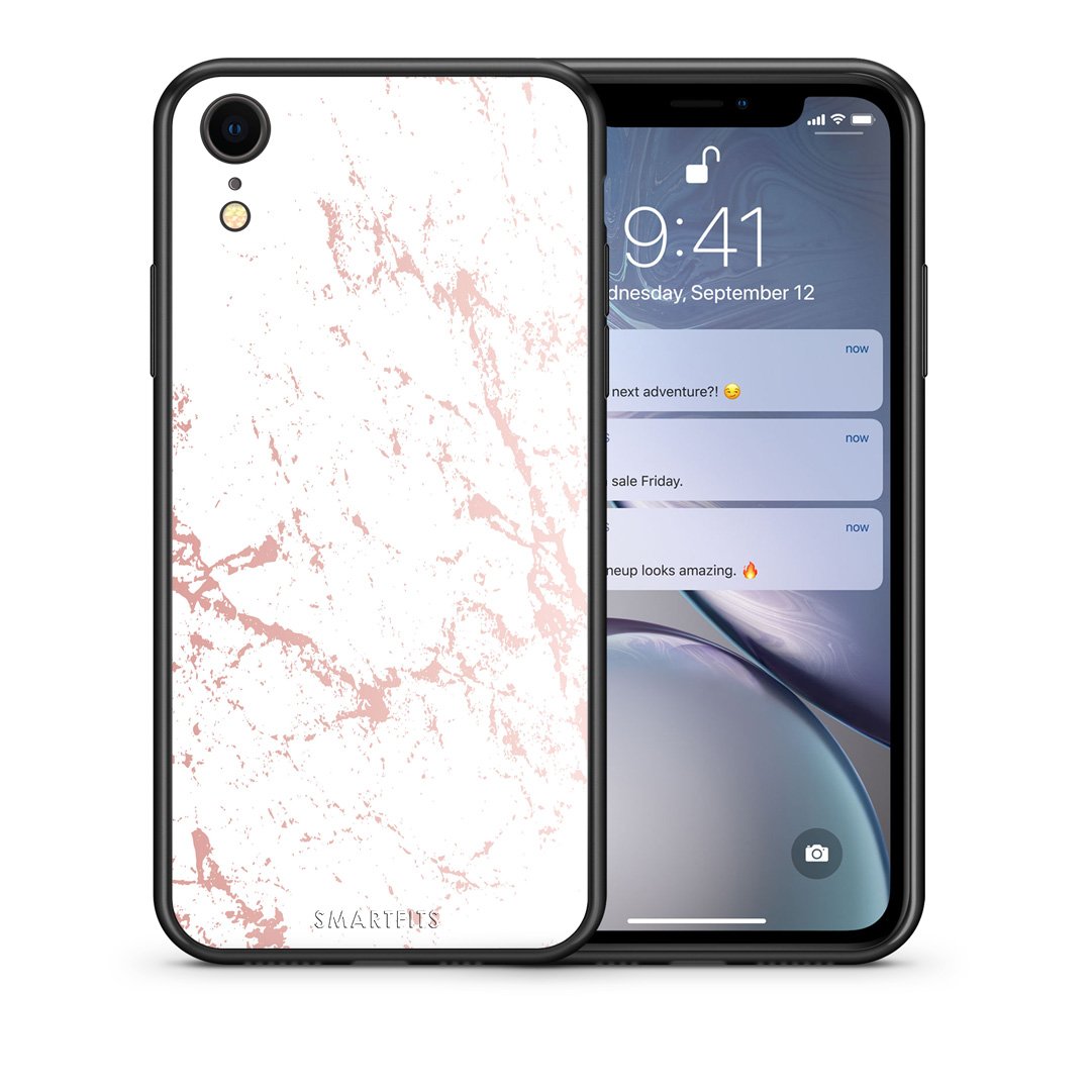 Θήκη iPhone XR Pink Splash Marble από τη Smartfits με σχέδιο στο πίσω μέρος και μαύρο περίβλημα | iPhone XR Pink Splash Marble case with colorful back and black bezels