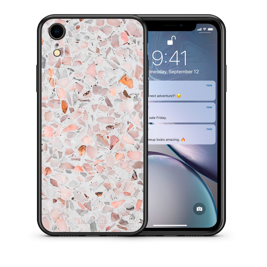 Θήκη iPhone XR Marble Terrazzo από τη Smartfits με σχέδιο στο πίσω μέρος και μαύρο περίβλημα | iPhone XR Marble Terrazzo case with colorful back and black bezels