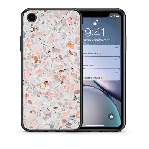 Θήκη iPhone XR Marble Terrazzo από τη Smartfits με σχέδιο στο πίσω μέρος και μαύρο περίβλημα | iPhone XR Marble Terrazzo case with colorful back and black bezels