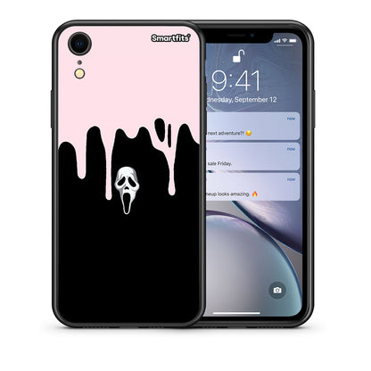 Θήκη iPhone XR Melting Halloween Mask από τη Smartfits με σχέδιο στο πίσω μέρος και μαύρο περίβλημα | iPhone XR Melting Halloween Mask case with colorful back and black bezels
