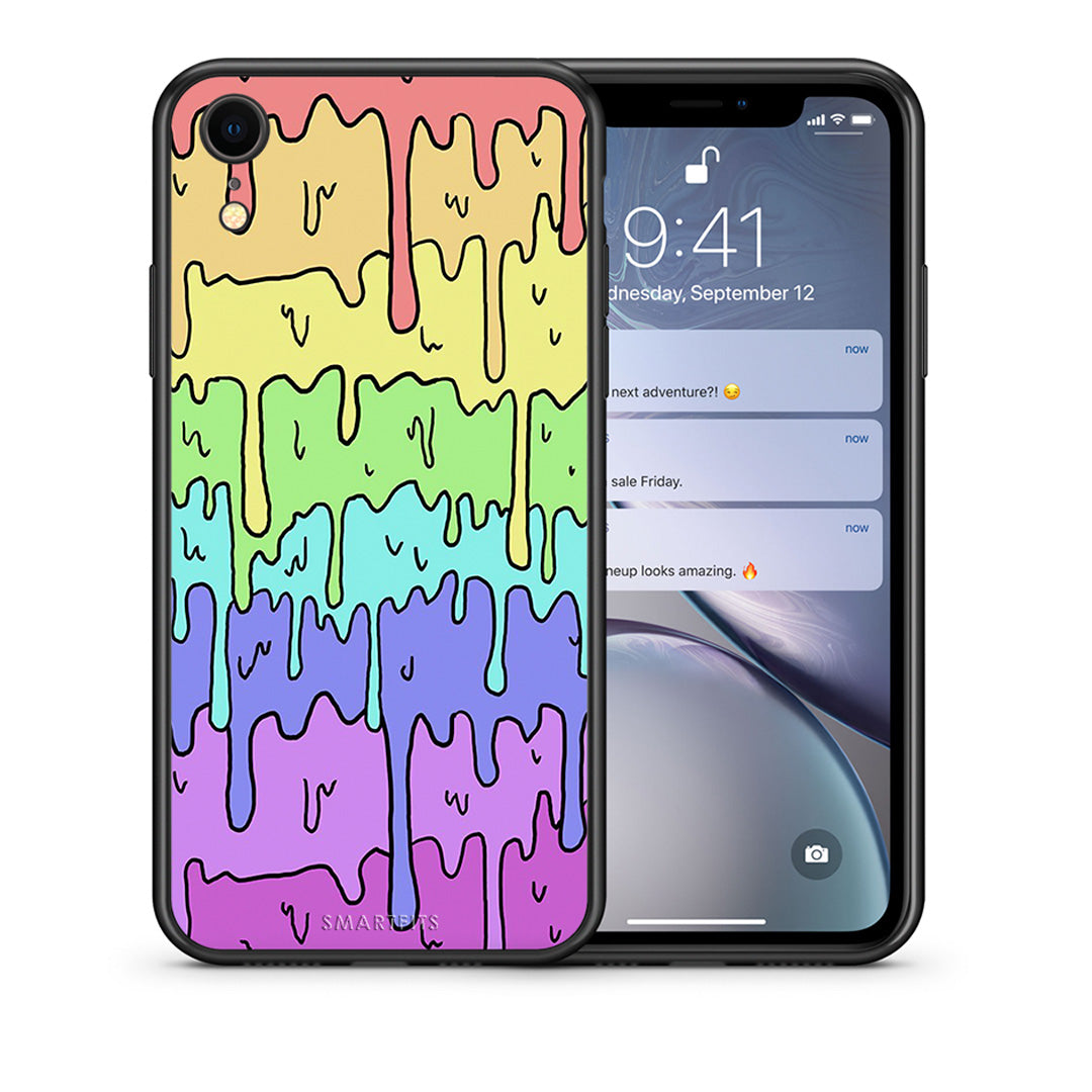 Θήκη iPhone XR Melting Rainbow από τη Smartfits με σχέδιο στο πίσω μέρος και μαύρο περίβλημα | iPhone XR Melting Rainbow case with colorful back and black bezels