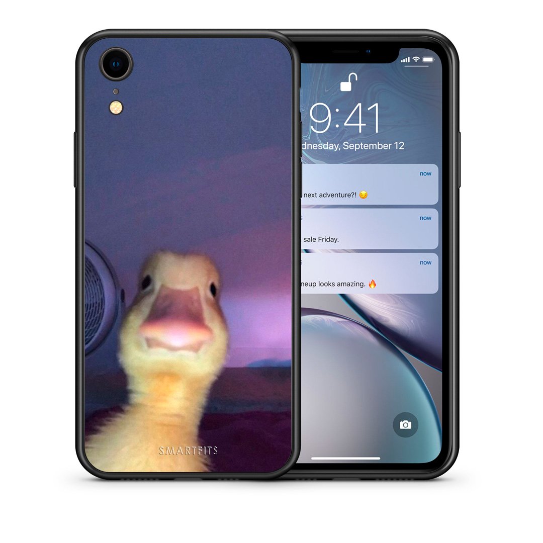 Θήκη iPhone XR Meme Duck από τη Smartfits με σχέδιο στο πίσω μέρος και μαύρο περίβλημα | iPhone XR Meme Duck case with colorful back and black bezels