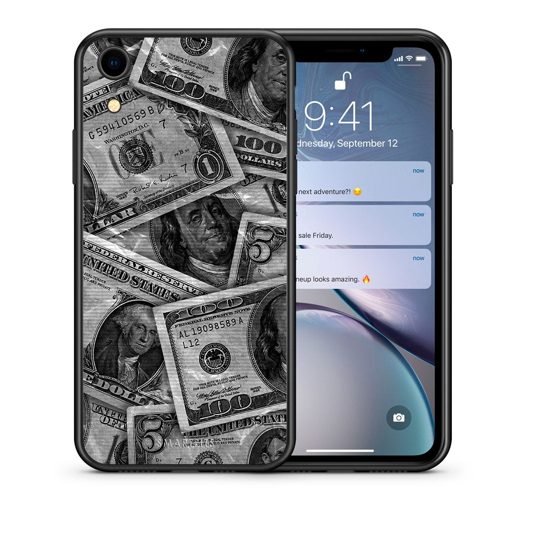 Θήκη iPhone XR Money Dollars από τη Smartfits με σχέδιο στο πίσω μέρος και μαύρο περίβλημα | iPhone XR Money Dollars case with colorful back and black bezels