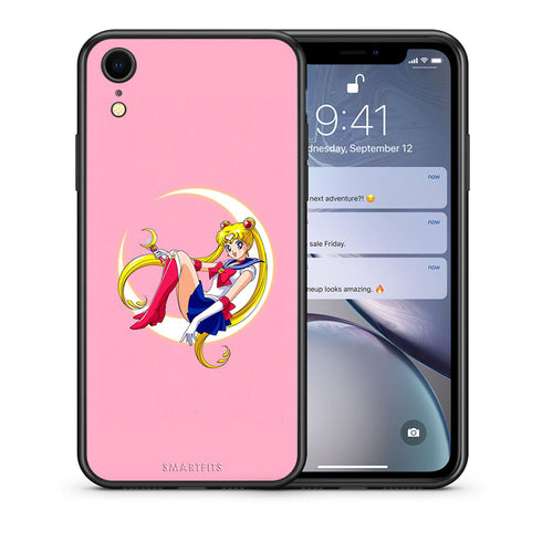 Θήκη iPhone XR Moon Girl από τη Smartfits με σχέδιο στο πίσω μέρος και μαύρο περίβλημα | iPhone XR Moon Girl case with colorful back and black bezels