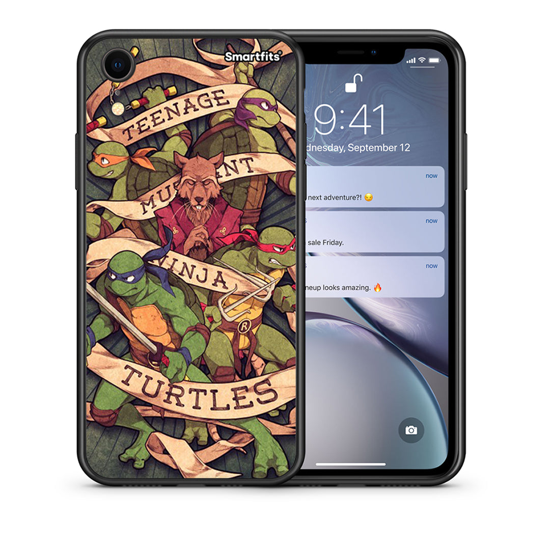 Θήκη iPhone XR Ninja Turtles από τη Smartfits με σχέδιο στο πίσω μέρος και μαύρο περίβλημα | iPhone XR Ninja Turtles case with colorful back and black bezels