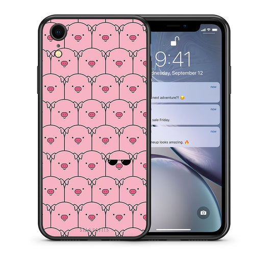 Θήκη iPhone XR Pig Glasses από τη Smartfits με σχέδιο στο πίσω μέρος και μαύρο περίβλημα | iPhone XR Pig Glasses case with colorful back and black bezels