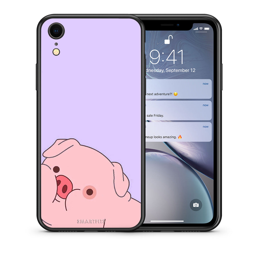 Θήκη Αγίου Βαλεντίνου iPhone XR Pig Love 2 από τη Smartfits με σχέδιο στο πίσω μέρος και μαύρο περίβλημα | iPhone XR Pig Love 2 case with colorful back and black bezels