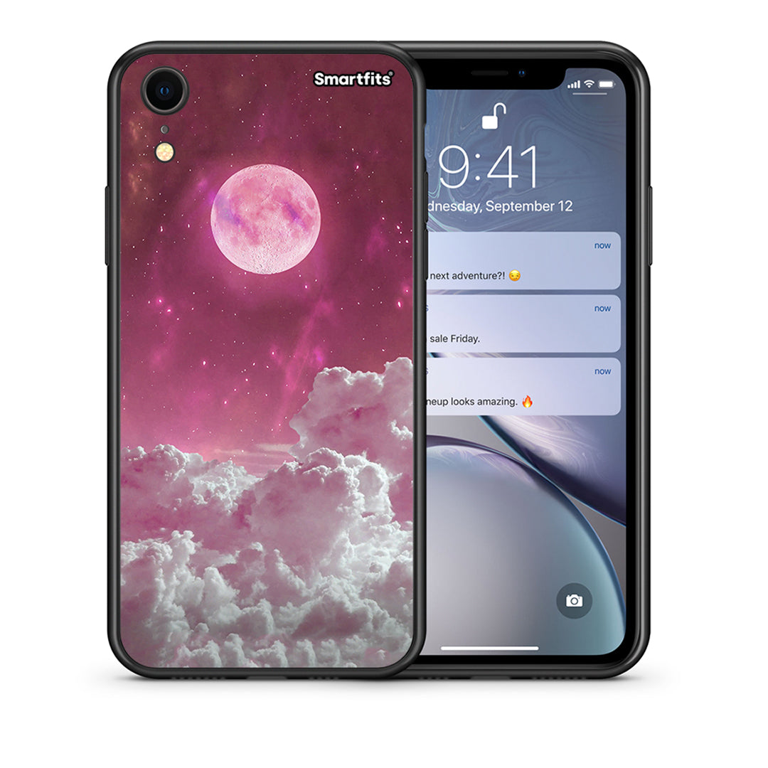 Θήκη iPhone XR Pink Moon από τη Smartfits με σχέδιο στο πίσω μέρος και μαύρο περίβλημα | iPhone XR Pink Moon case with colorful back and black bezels