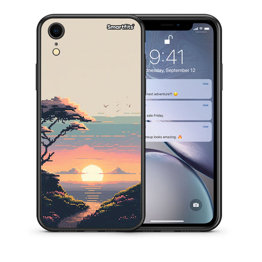 Θήκη iPhone XR Pixel Sunset από τη Smartfits με σχέδιο στο πίσω μέρος και μαύρο περίβλημα | iPhone XR Pixel Sunset case with colorful back and black bezels