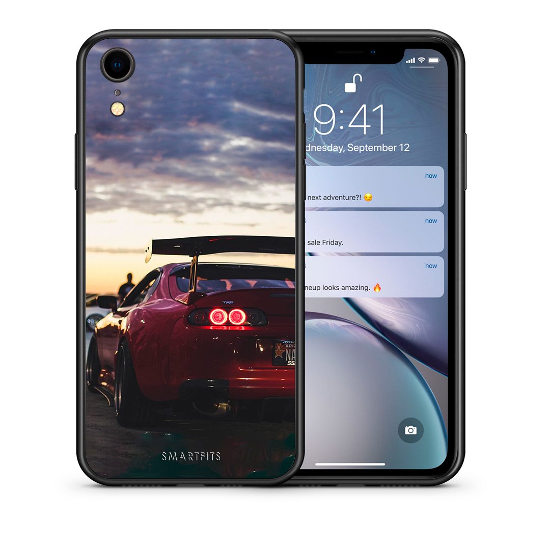 Θήκη iPhone XR Racing Supra από τη Smartfits με σχέδιο στο πίσω μέρος και μαύρο περίβλημα | iPhone XR Racing Supra case with colorful back and black bezels