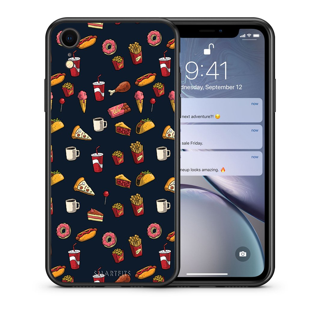 Θήκη iPhone XR Hungry Random από τη Smartfits με σχέδιο στο πίσω μέρος και μαύρο περίβλημα | iPhone XR Hungry Random case with colorful back and black bezels