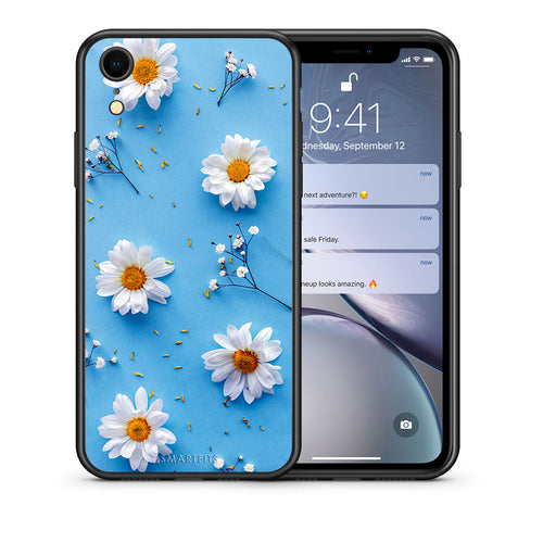 Θήκη iPhone XR Real Daisies από τη Smartfits με σχέδιο στο πίσω μέρος και μαύρο περίβλημα | iPhone XR Real Daisies case with colorful back and black bezels