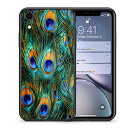 Thumbnail for Θήκη iPhone XR Real Peacock Feathers από τη Smartfits με σχέδιο στο πίσω μέρος και μαύρο περίβλημα | iPhone XR Real Peacock Feathers case with colorful back and black bezels