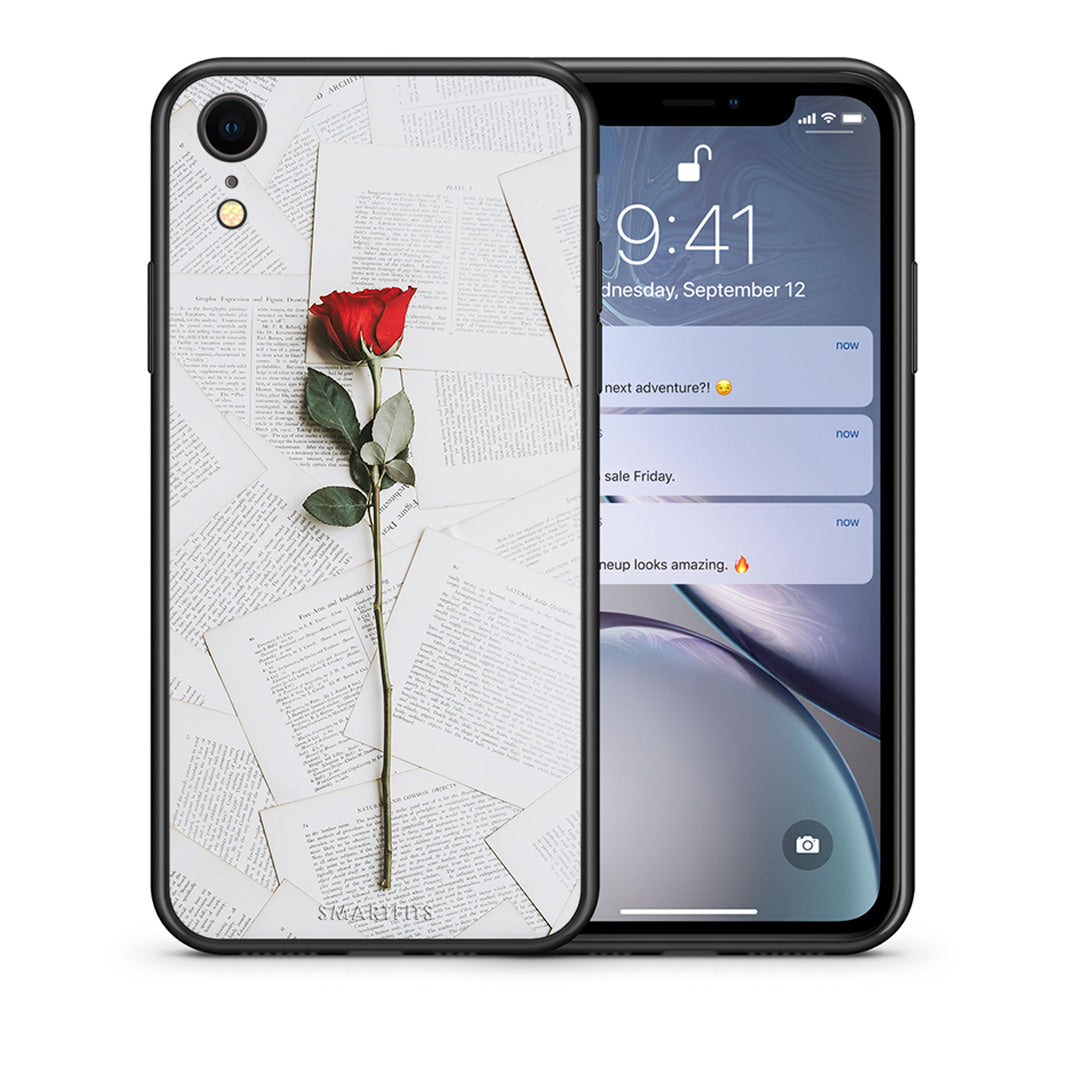 Θήκη iPhone XR Red Rose από τη Smartfits με σχέδιο στο πίσω μέρος και μαύρο περίβλημα | iPhone XR Red Rose case with colorful back and black bezels