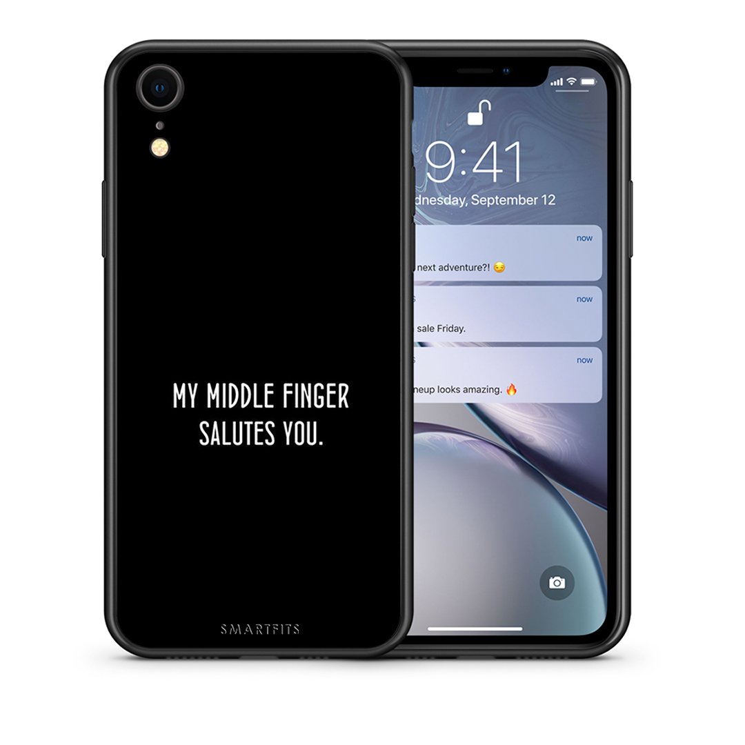 Θήκη iPhone XR Salute από τη Smartfits με σχέδιο στο πίσω μέρος και μαύρο περίβλημα | iPhone XR Salute case with colorful back and black bezels