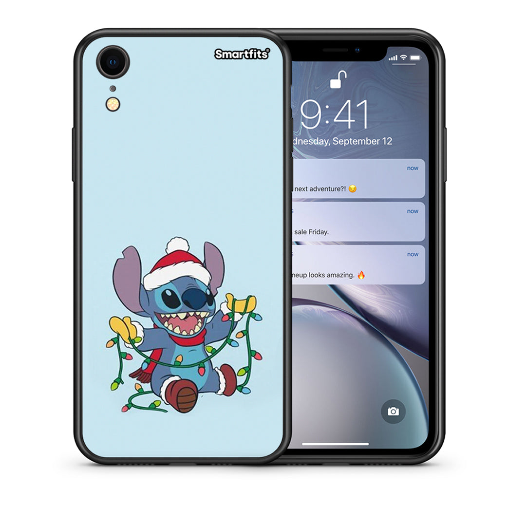 Θήκη iPhone XR Santa Stich από τη Smartfits με σχέδιο στο πίσω μέρος και μαύρο περίβλημα | iPhone XR Santa Stich case with colorful back and black bezels