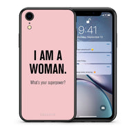 Thumbnail for Θήκη iPhone XR Superpower Woman από τη Smartfits με σχέδιο στο πίσω μέρος και μαύρο περίβλημα | iPhone XR Superpower Woman case with colorful back and black bezels