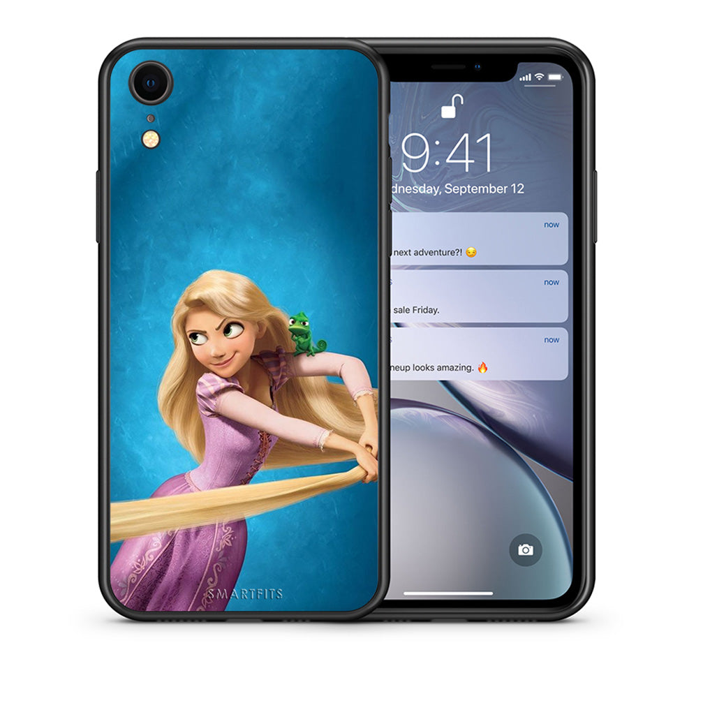 Θήκη Αγίου Βαλεντίνου iPhone XR Tangled 2 από τη Smartfits με σχέδιο στο πίσω μέρος και μαύρο περίβλημα | iPhone XR Tangled 2 case with colorful back and black bezels