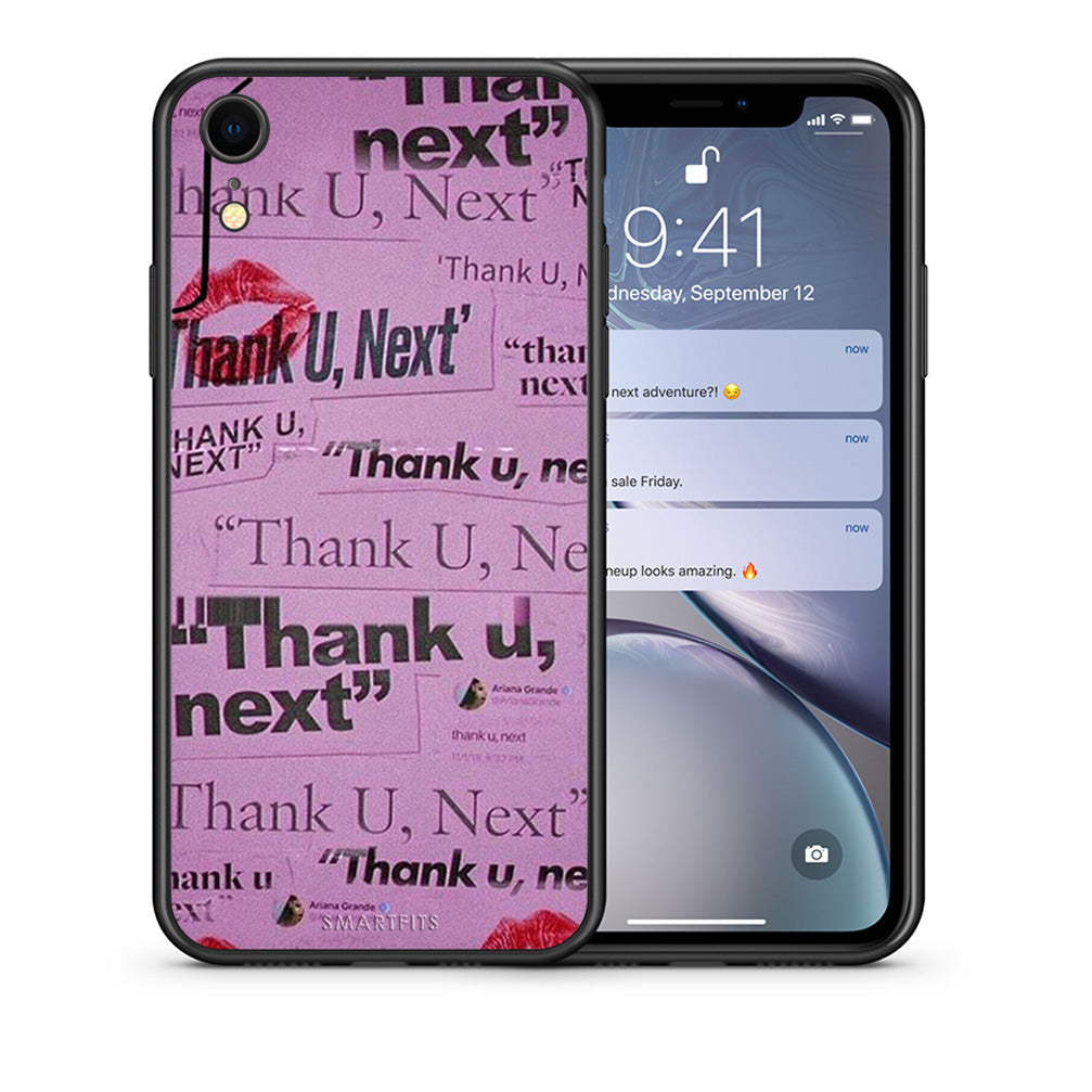 Θήκη Αγίου Βαλεντίνου iPhone XR Thank You Next από τη Smartfits με σχέδιο στο πίσω μέρος και μαύρο περίβλημα | iPhone XR Thank You Next case with colorful back and black bezels