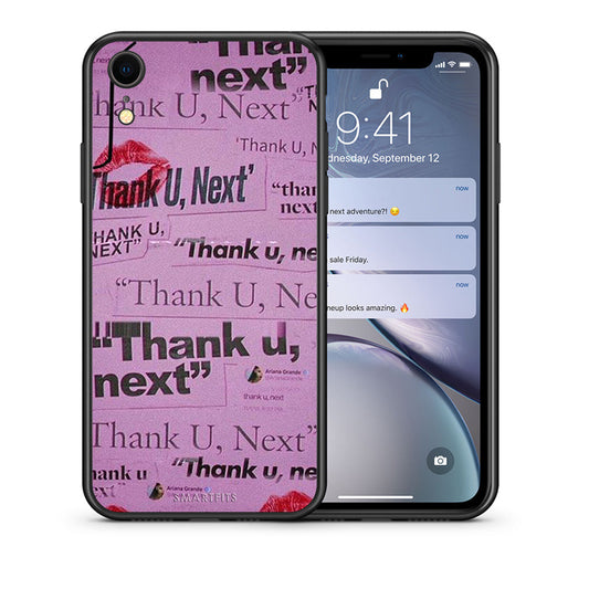 Θήκη Αγίου Βαλεντίνου iPhone XR Thank You Next από τη Smartfits με σχέδιο στο πίσω μέρος και μαύρο περίβλημα | iPhone XR Thank You Next case with colorful back and black bezels