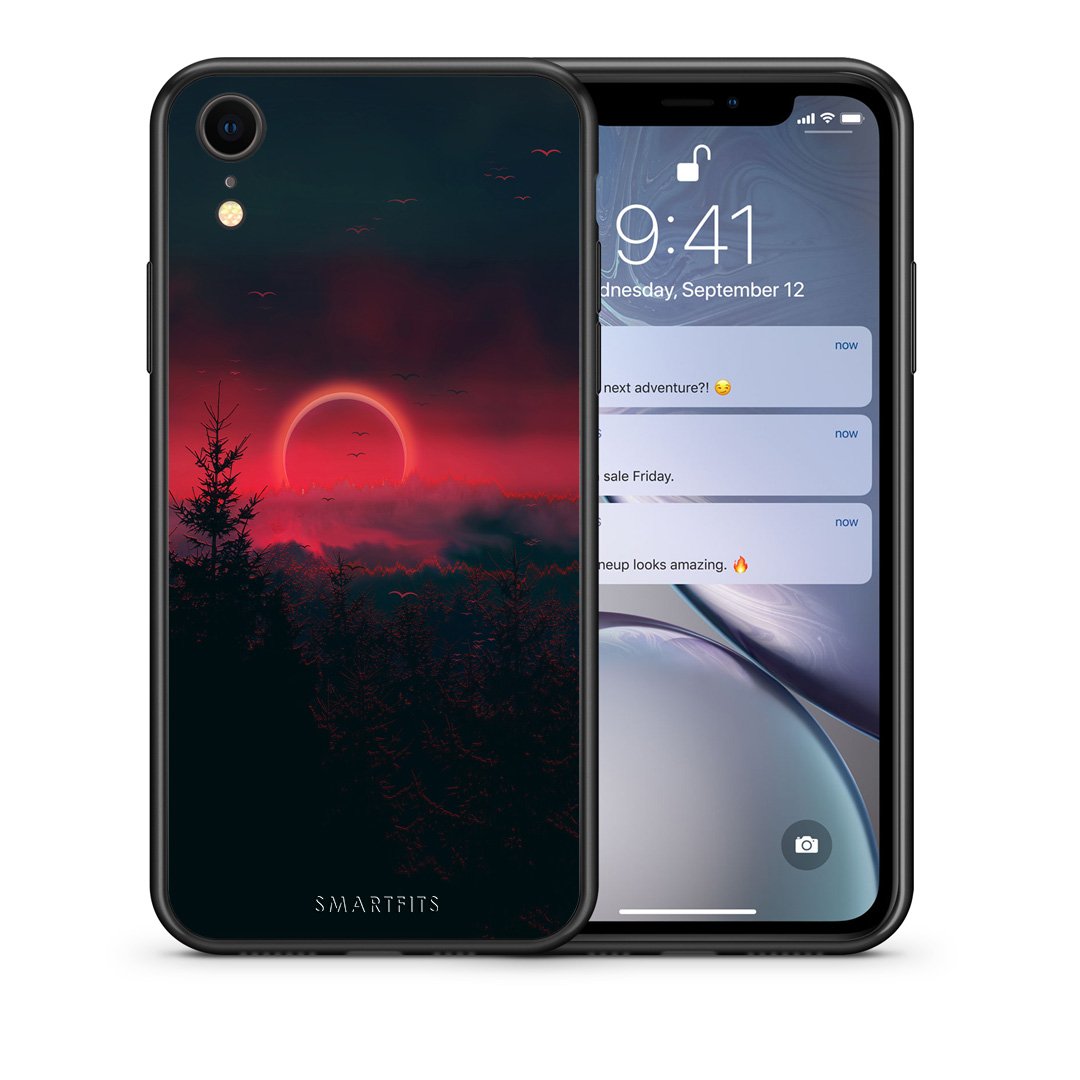 Θήκη iPhone XR Sunset Tropic από τη Smartfits με σχέδιο στο πίσω μέρος και μαύρο περίβλημα | iPhone XR Sunset Tropic case with colorful back and black bezels