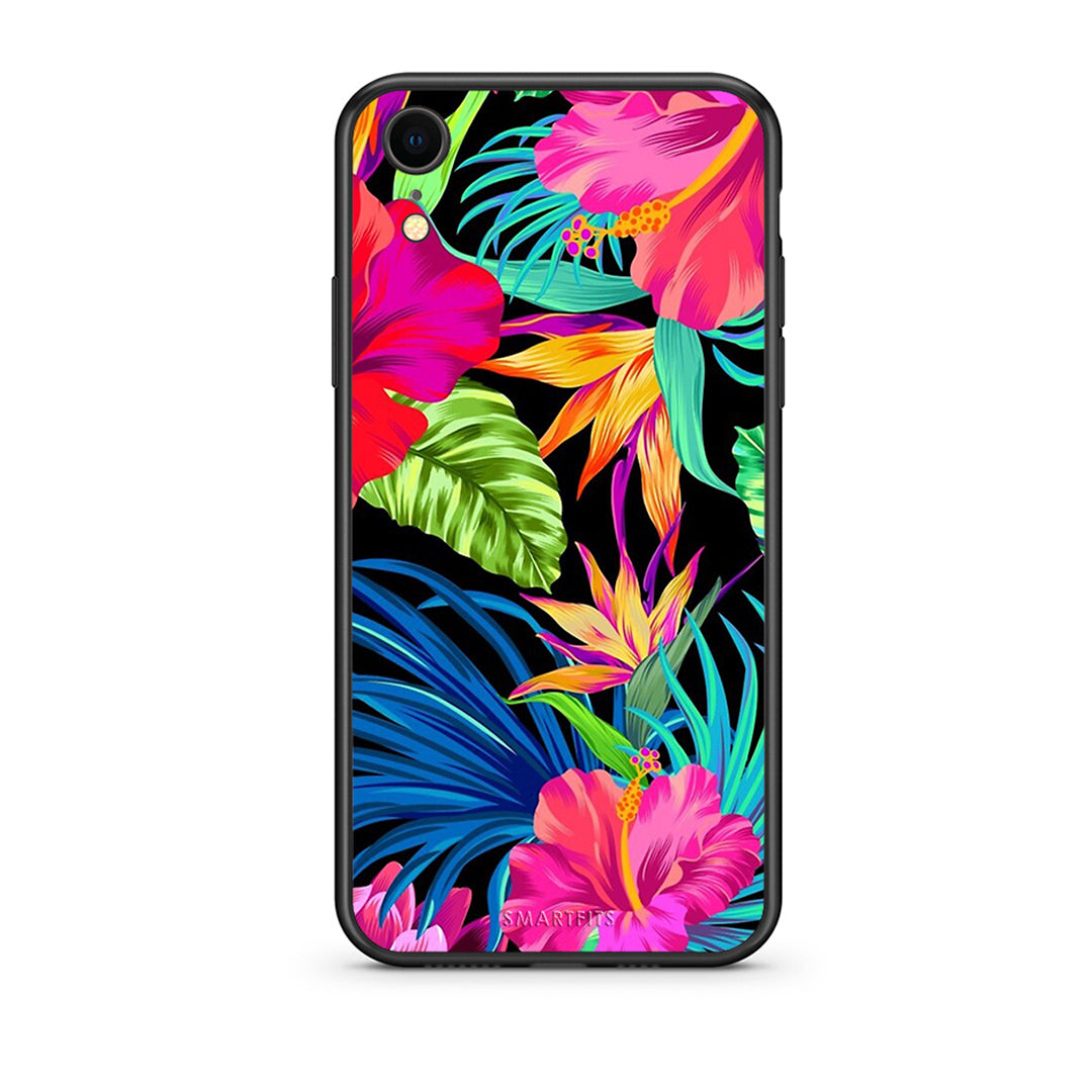 iphone xr Tropical Flowers θήκη από τη Smartfits με σχέδιο στο πίσω μέρος και μαύρο περίβλημα | Smartphone case with colorful back and black bezels by Smartfits