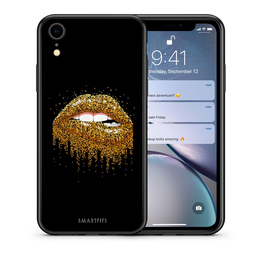Θήκη iPhone XR Golden Valentine από τη Smartfits με σχέδιο στο πίσω μέρος και μαύρο περίβλημα | iPhone XR Golden Valentine case with colorful back and black bezels