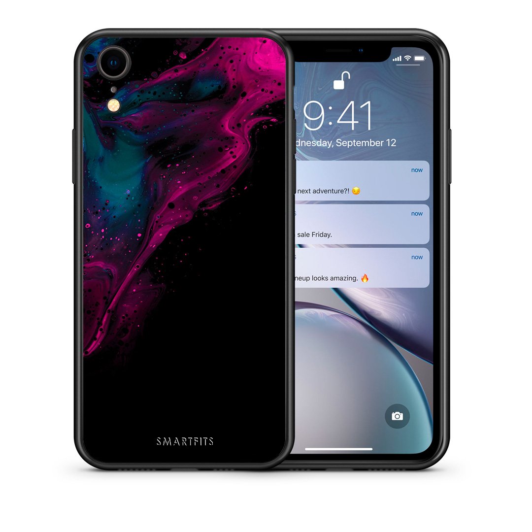 Θήκη iPhone XR Pink Black Watercolor από τη Smartfits με σχέδιο στο πίσω μέρος και μαύρο περίβλημα | iPhone XR Pink Black Watercolor case with colorful back and black bezels