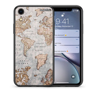 Thumbnail for Θήκη iPhone XR World Map από τη Smartfits με σχέδιο στο πίσω μέρος και μαύρο περίβλημα | iPhone XR World Map case with colorful back and black bezels