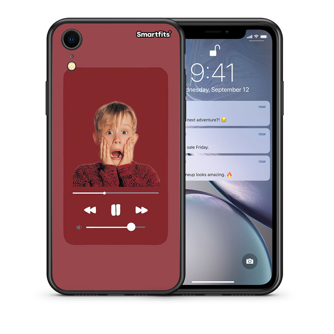 Θήκη iPhone XR Xmas Alone Music από τη Smartfits με σχέδιο στο πίσω μέρος και μαύρο περίβλημα | iPhone XR Xmas Alone Music case with colorful back and black bezels