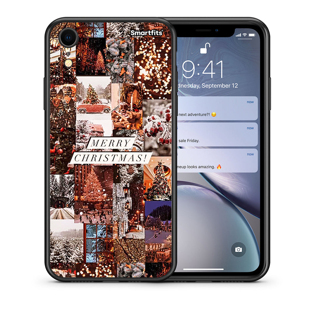 Θήκη iPhone XR Xmas Collage από τη Smartfits με σχέδιο στο πίσω μέρος και μαύρο περίβλημα | iPhone XR Xmas Collage case with colorful back and black bezels