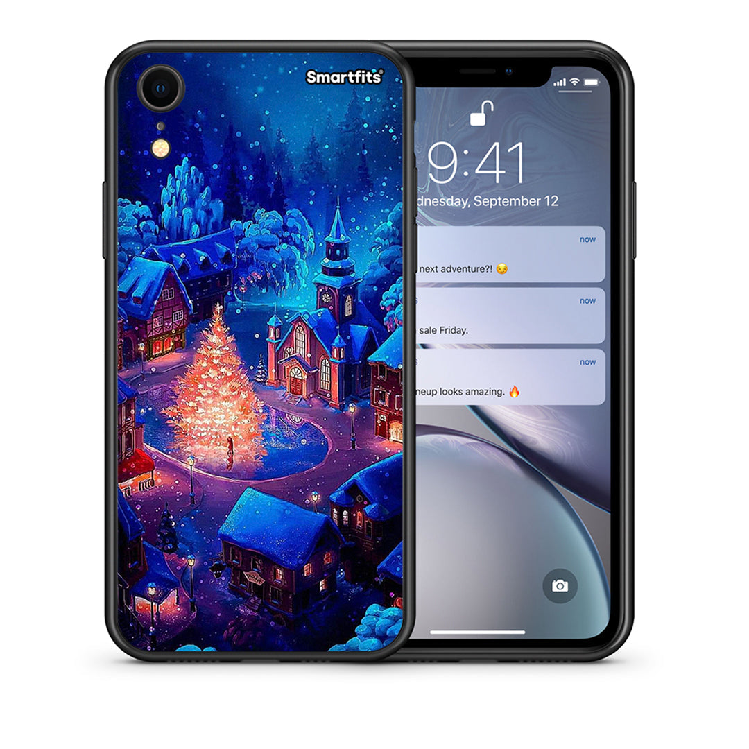 Θήκη iPhone XR Xmas Village από τη Smartfits με σχέδιο στο πίσω μέρος και μαύρο περίβλημα | iPhone XR Xmas Village case with colorful back and black bezels