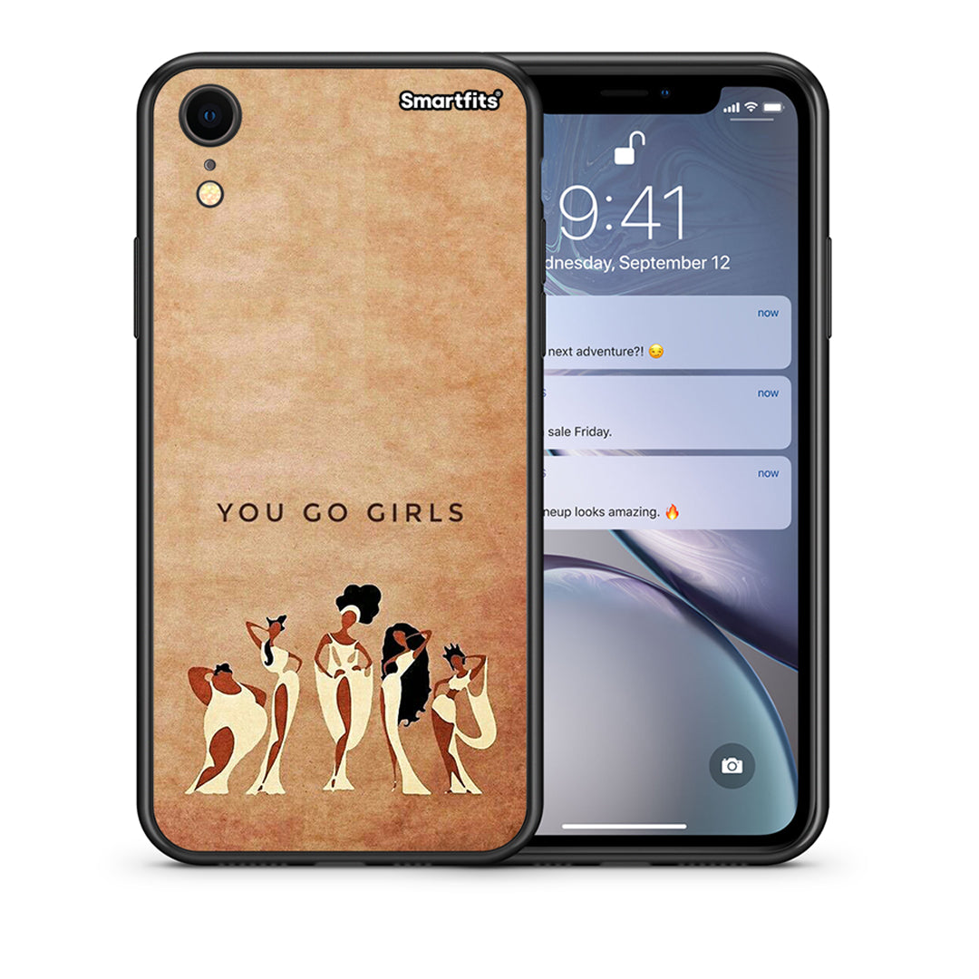 Θήκη iPhone XR You Go Girl από τη Smartfits με σχέδιο στο πίσω μέρος και μαύρο περίβλημα | iPhone XR You Go Girl case with colorful back and black bezels