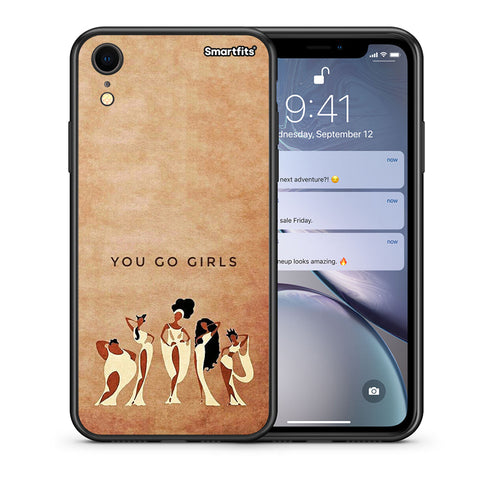 Θήκη iPhone XR You Go Girl από τη Smartfits με σχέδιο στο πίσω μέρος και μαύρο περίβλημα | iPhone XR You Go Girl case with colorful back and black bezels