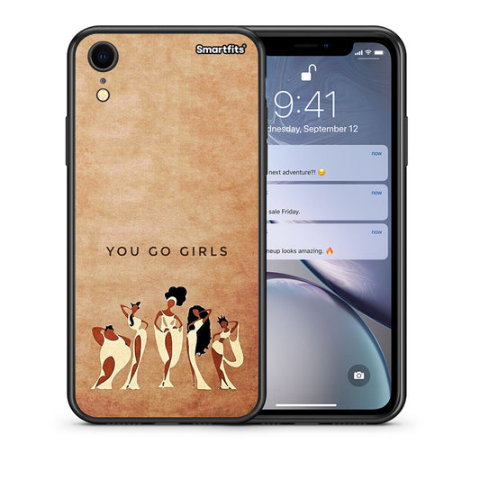 Θήκη iPhone XR You Go Girl από τη Smartfits με σχέδιο στο πίσω μέρος και μαύρο περίβλημα | iPhone XR You Go Girl case with colorful back and black bezels