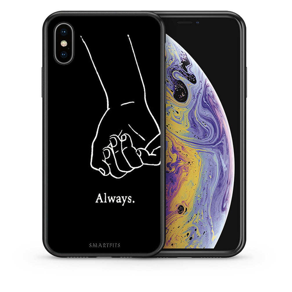 Θήκη Αγίου Βαλεντίνου iPhone Xs Max Always & Forever 1 από τη Smartfits με σχέδιο στο πίσω μέρος και μαύρο περίβλημα | iPhone Xs Max Always & Forever 1 case with colorful back and black bezels