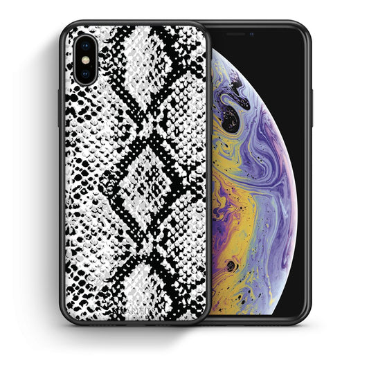 Θήκη iPhone X/Xs White Snake Animal από τη Smartfits με σχέδιο στο πίσω μέρος και μαύρο περίβλημα | iPhone X/Xs White Snake Animal case with colorful back and black bezels