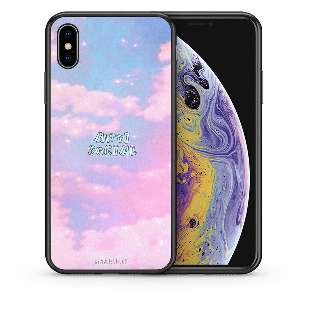 Θήκη Αγίου Βαλεντίνου iPhone Xs Max Anti Social από τη Smartfits με σχέδιο στο πίσω μέρος και μαύρο περίβλημα | iPhone Xs Max Anti Social case with colorful back and black bezels