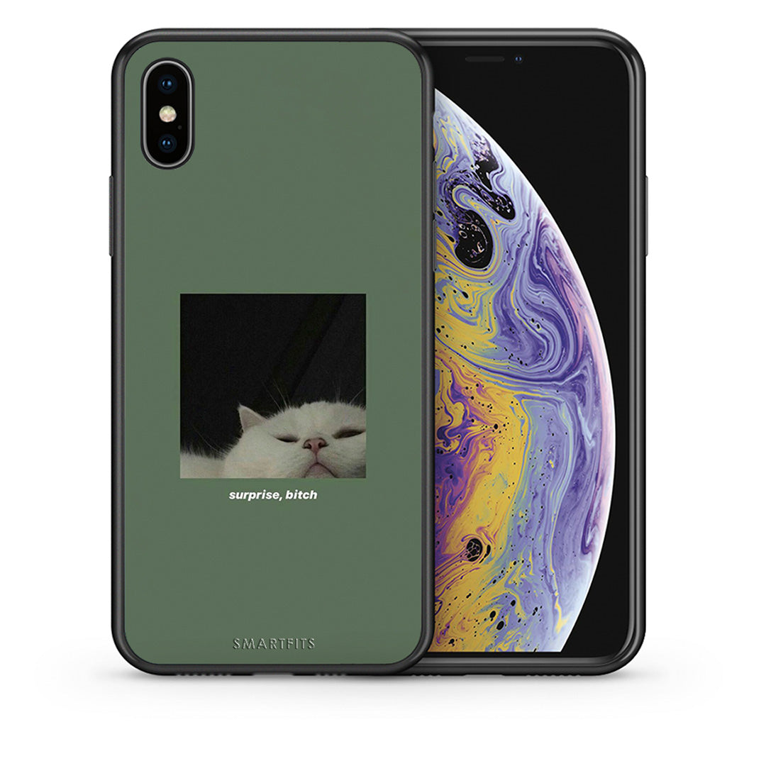 Θήκη iPhone Xs Max Bitch Surprise από τη Smartfits με σχέδιο στο πίσω μέρος και μαύρο περίβλημα | iPhone Xs Max Bitch Surprise case with colorful back and black bezels