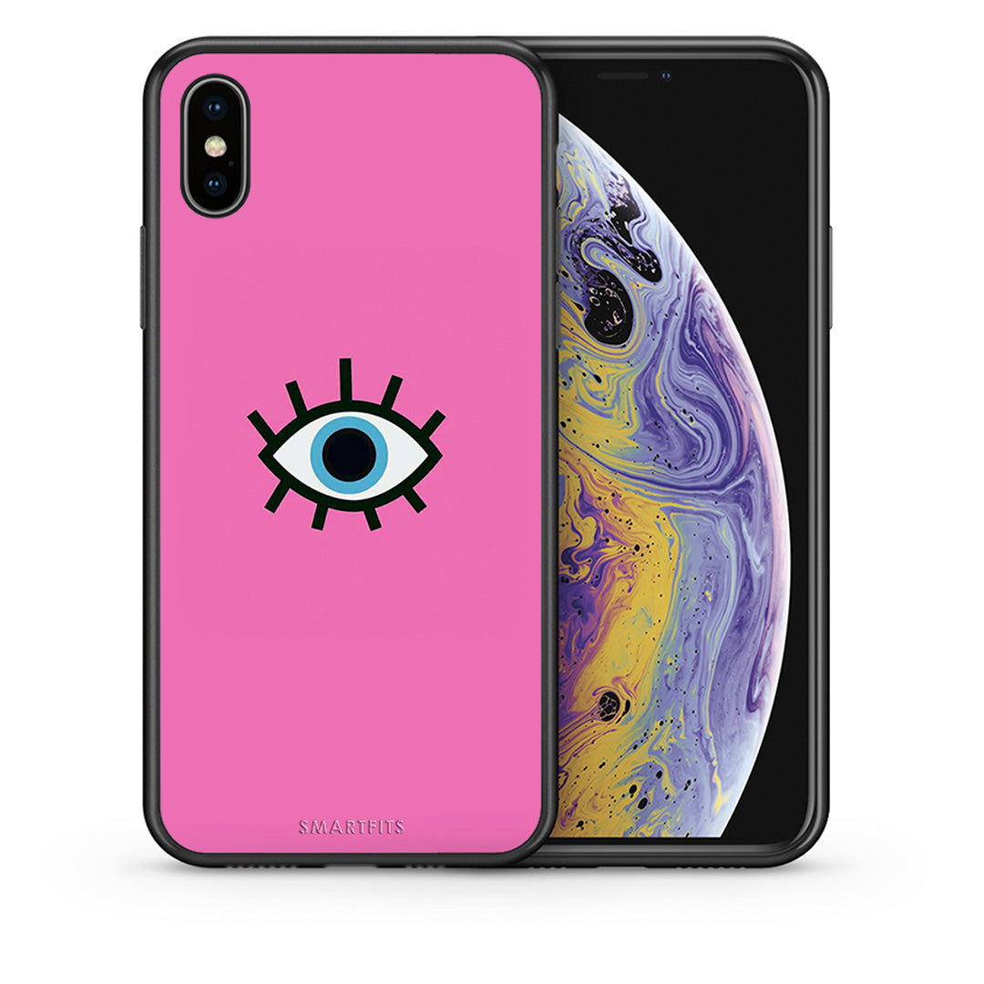 Θήκη iPhone X/Xs Blue Eye Pink από τη Smartfits με σχέδιο στο πίσω μέρος και μαύρο περίβλημα | iPhone X/Xs Blue Eye Pink case with colorful back and black bezels