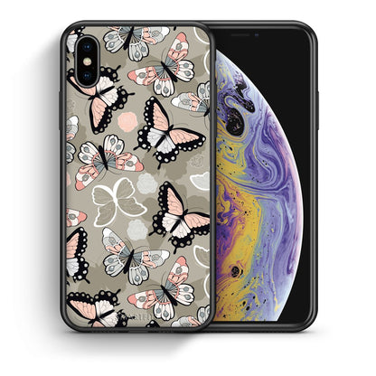 Θήκη iPhone X/Xs Butterflies Boho από τη Smartfits με σχέδιο στο πίσω μέρος και μαύρο περίβλημα | iPhone X/Xs Butterflies Boho case with colorful back and black bezels