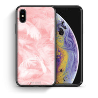 Thumbnail for Θήκη iPhone X/Xs Pink Feather Boho από τη Smartfits με σχέδιο στο πίσω μέρος και μαύρο περίβλημα | iPhone X/Xs Pink Feather Boho case with colorful back and black bezels