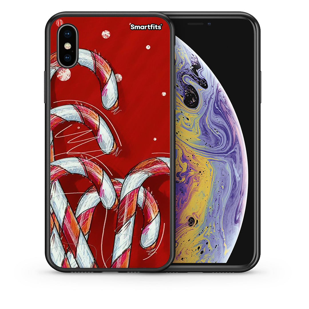 Θήκη iPhone X/Xs Candy Cane από τη Smartfits με σχέδιο στο πίσω μέρος και μαύρο περίβλημα | iPhone X/Xs Candy Cane case with colorful back and black bezels